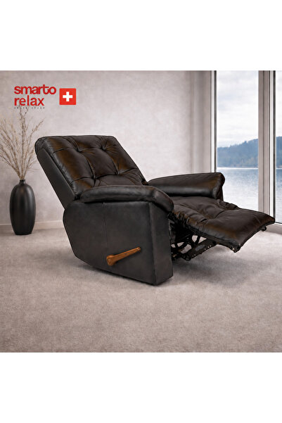 Smarto relax VIP Manuel Gerçek İtalyan Deri Ceviz Ahşap Sırt Detaylı Baba TV ...