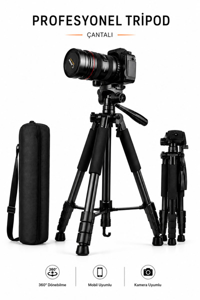 RAYLAX Profesyonel Kamera ve Telefon Tripodu 175 CM Ayarlanabilir Çantalı