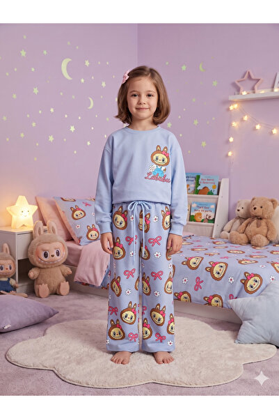 Pajama Shop Girl's Cotton Fabric Light Blue Color 2 Thread Labubu Patterned W...