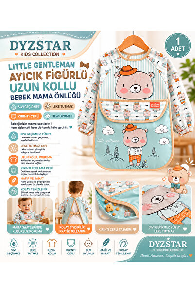 DYZSTAR مريلة أطفال طويلة الأكمام بتصميم دب صغير لطيف، مقاومة للسوائل والبقع،...