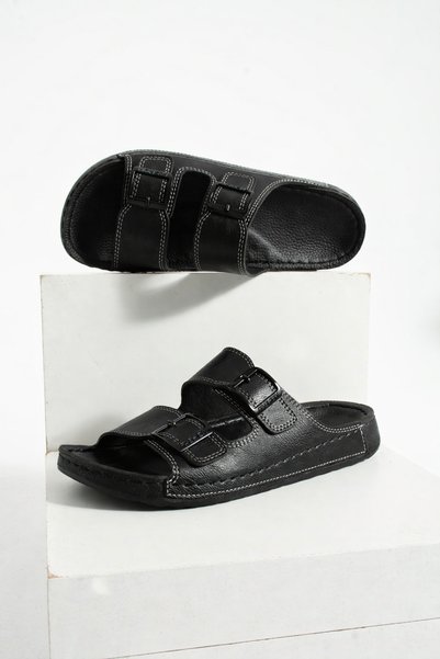 ADIMİST Men's Orthopedic Comfortable Sole Stitched Stylish Inside-Out Leather (Artificial) Men's Slippers