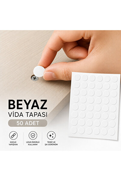 KarapolatYapı Yapışkanlı Yapıştırma Vida Tapası Tıpası Beyaz Vida Kapatıcı Ka...