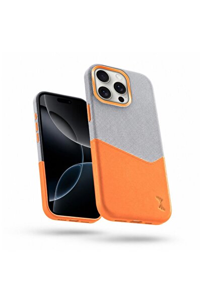Zebana Apple iPhone 16 Pro Max Uyumlu Kılıf Zeyra M-Safe Kartlıklı Deri Kılıf Turuncu