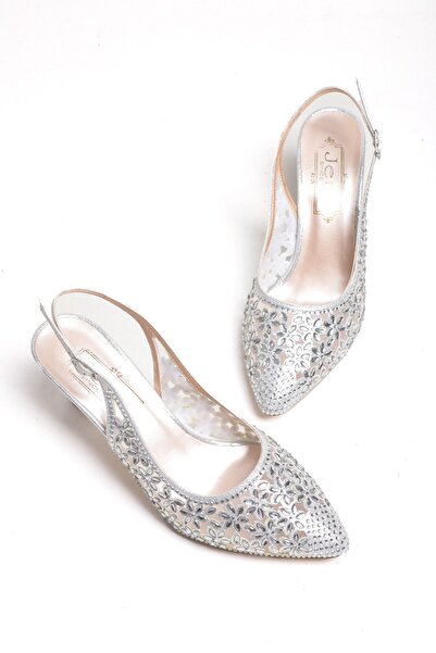 Ayakkabı Vakti Tulle Stone Detailed Medium Heel Pointed Toe Evening Dress Shoes
