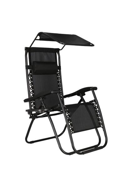 SERSIMO Sezlong pliabil GC3, Relax Zero Gravity cu parasolar, 175cm, negru