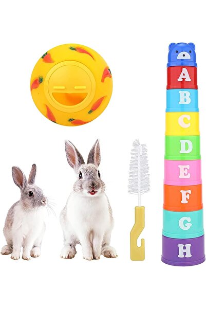 Arabest 9-Piece Stacking Cups & Treat Ball for Rabbits, Bunny Toy with Treat ...