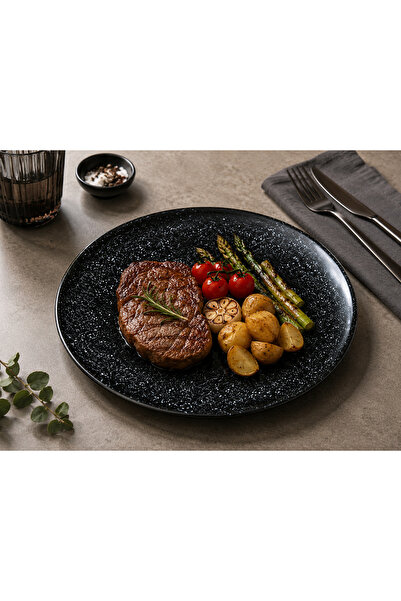 Bonnami Cosmos Black Gourmet Düz Tabak 27 cm Servis Tabağı Ana Yemek Sunum Ta...