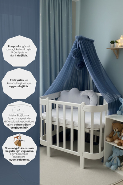Kiddy Happy Lacivert Beşik Cibinliği Ve Cibinlik Aparatı