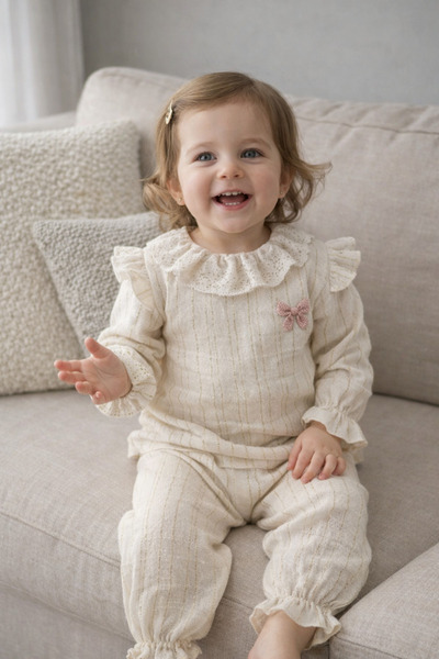 Babyhola Kız Bebek Takım Bayramlık Fiyonk Detaylı Simli Müslin İkili Set 2006