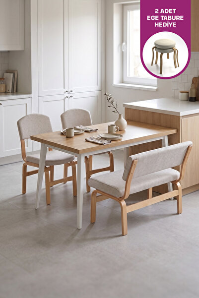 VİLİNZE Ege Sandalye Ve Bank Avanos Ahşap Mdf Mutfak Masası Takımı - 70x120 Cm