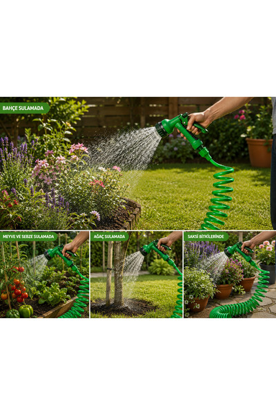YDGR 10 Metre Spiral Bahçe Hortumu Tabancalı Araç Yıkama ve Bahçe İçin