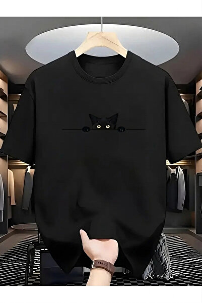 PERISENSE Unisex Kadın/Erkek Oversize Baskılı Pamuklu Bisiklet Yaka Kısa Koll...