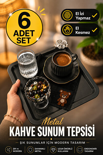 VENON SİYAH || 6 Adet 🌸Çizilmez & El İzi Göstermez 🌸 Kahve Sunum Tepsi 🌸 M...