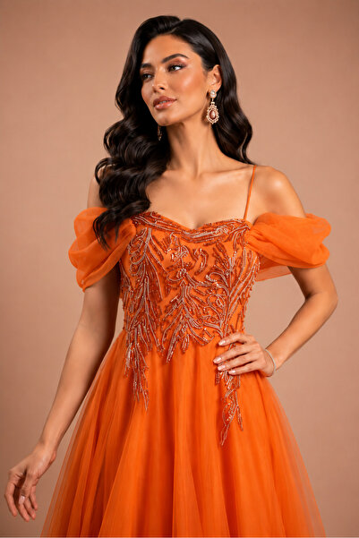 Lovely Dress Işıltılı Taş Detaylı Tül Abiye Elbise