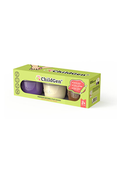ChildGen Play Dough Doğal Oyun Hamuru 3'lü Set MOR BEYAZ KAHVERENGİ 3x125gr - Premium Kavanoz