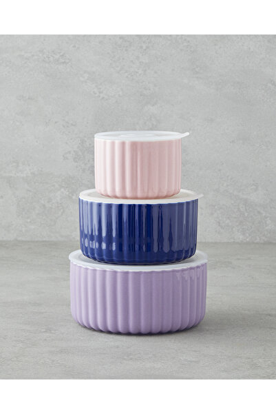 English Home Oliver New Bone China 3'lü Saklama Kabı 300 ml-600 ml-800 ml Lil...