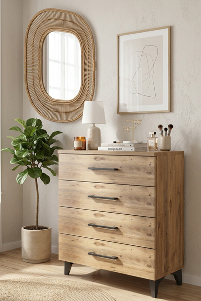 Dienni Arges 4 Çekmeceli Yatak Odası Şifonyer Makyaj Masası 60x30x80 Çam-Çam
