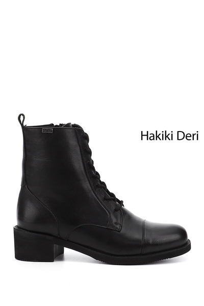 GÖNDERİ(R) Kadın Siyah Fermuarlı Kauçuk Taban Hakiki Deri Postal Bot