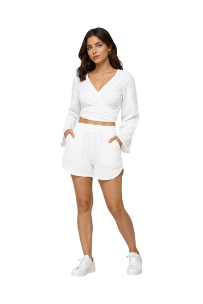 estewoman Set de 2 pantaloni scurți din bumbac cu legături din muselină - 100...