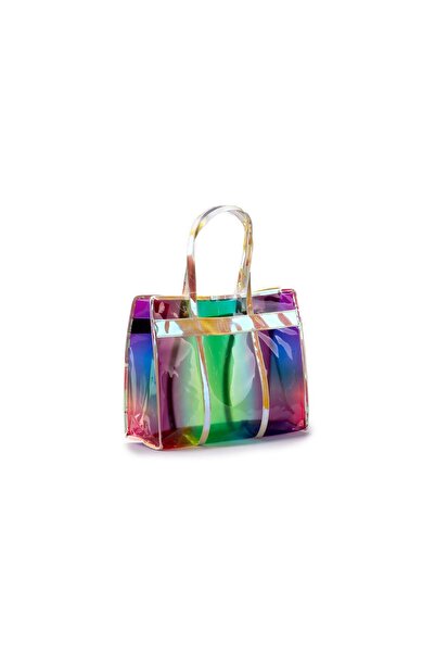 4nio Geantă de plajă curcubeu din piele transparentă galbenă premium