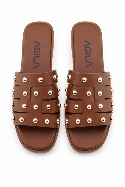 agilashoes AGILA smeđe ženske papuče Stud Chic