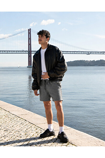DAMGA JEANS Erkek Comfort Fit Beli Lastikli Füme Basic Şort