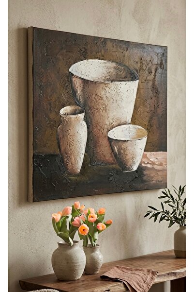 PINALE ART Tamamen El Yapımı Vazolar Yağlıboya Tablo 50x60