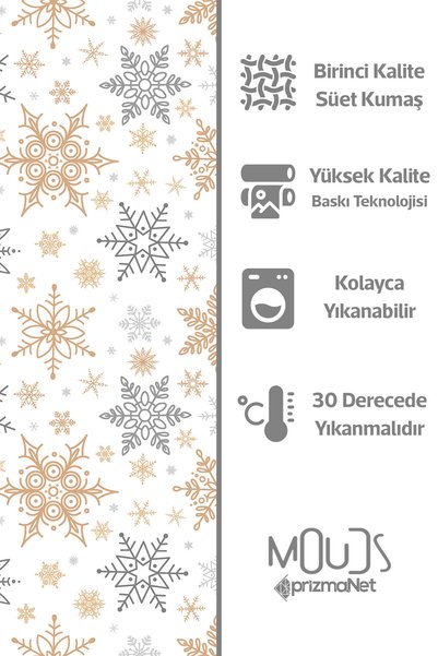 Moud's White Snowflakes Christmas Patterned Round Suede Carefree Tablecloth