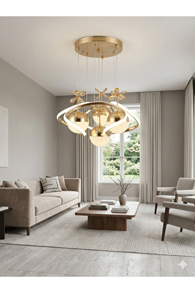 Zeya Lighting Yüksek Aydınlatmalı Dron Model Gold kaplama 4 toplu sarkıt mode...