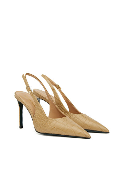 Network Bej Kroko Desenli Deri Stiletto