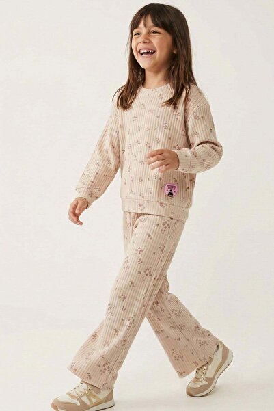 Breeze Set pantaloni pentru fete imprimeu floral Pink Arma cu detaliu cu acce...