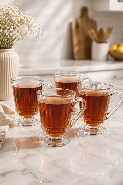 RASHA COLLECTION 4Lü Kulplu Çay Bardağı