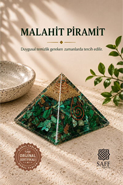 Saff Doğal Taş Sertifikalı Malahit Piramit