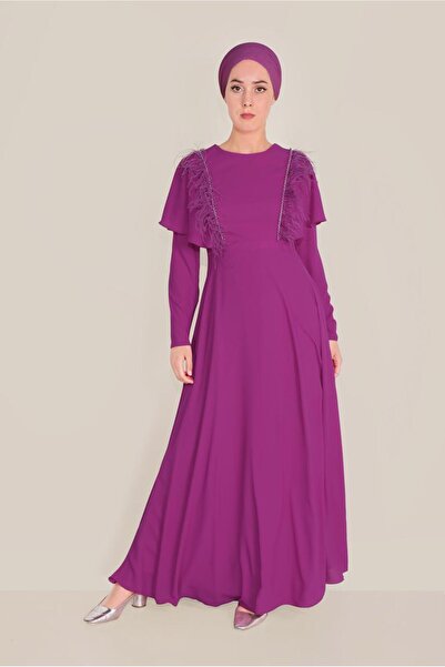 TRENDTESETTÜR ДАМСКА ЛИЛАВА (A.PURPLE) РОКЛЯ С МЪНИСТА И ПЕРА 40567