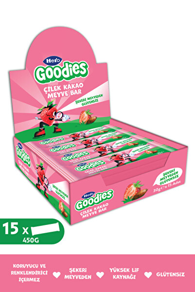 Hero Goodies Çilek Kakao Meyve Bar 30g X15 (Boyama Kitabı & Pastel Boya Hediy...