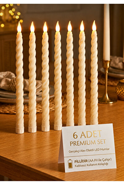BRE HOME 6'lı Premium Pilli LED Şamdan Mumu Seti - 28 cm Gerçekçi Alev Efektl...