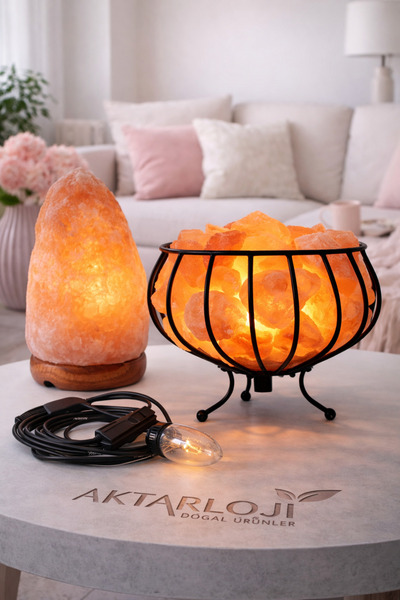 aktarloji 2-piece set wrought iron himalayan salt lamp + 4-6 kg himalayan roc...