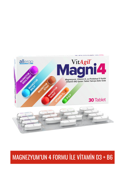 Vitagil Magni4 | Magnezyum, Vitamin D3, P5P (Vitamin B6) - 30 Tablet