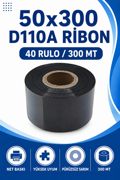 Küresel Etiket Barkod 50X300Mm D110A Ribbon |   40 Rolls |   300m |   Durable...