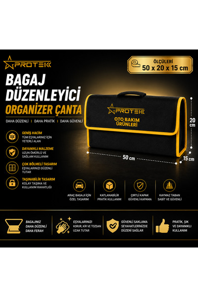 PROTEK Araç Bagaj Düzenleyici Organizer Çanta (Bagaj Çantası) 50x20x15cm