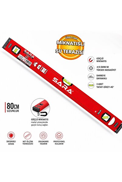 SARA Profesyonel Mıknatıslı Su Terazisi 80 cm