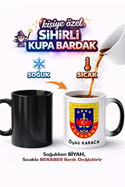 Kirbi Reklam Jandarma Meslek Kişiye Özel Çift Taraflı Baskılı Porselen Sihirl...