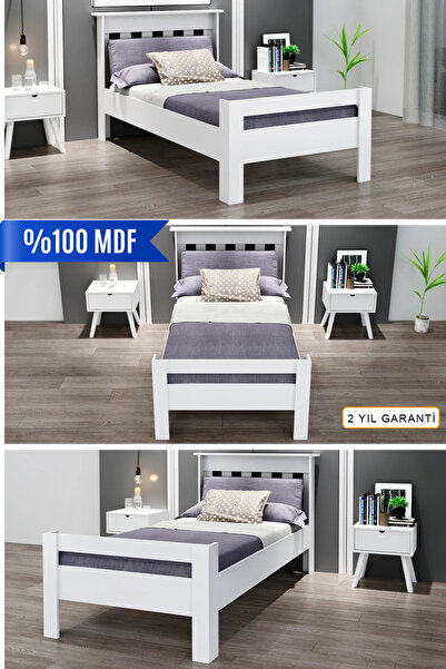 Ninnimo 100x200 Yatak Uyumlu Still Tek Kişilik Beyaz Genç Mdf Karyola