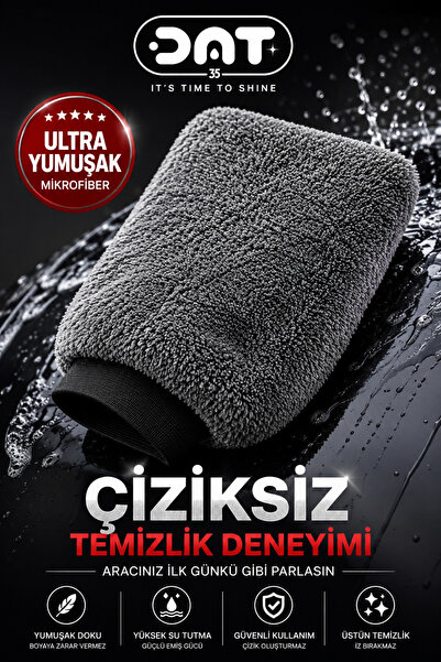 DAT35 Gri Mikrofiber Oto Yıkama Eldiveni Kaporta Araba Detay Temizlik Arac Ba...