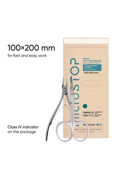 Microstop Pungi de sterilizare din hârtie maro cu indicatori, 100x200mm, pach...