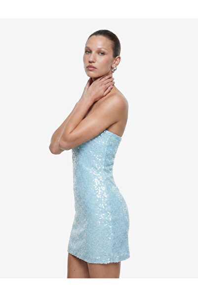 Koton Pullu Payetli Straplez Yaka Kolsuz Bodycon Mini Abiye Elbise