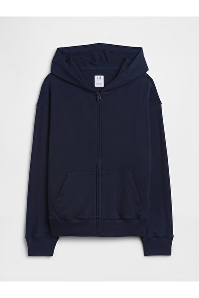 GAP Erkek Çocuk Lacivert Kids Rahat Fransız Havlu Kumaş Fermuarlı Sweatshirt