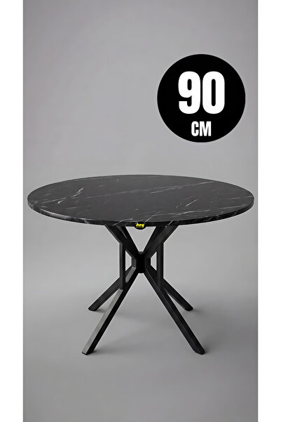 hey modüler mobilya 90 Cm Selin Siyah Mermer Yuvarlak Mutfak Masası Yemek Mas...