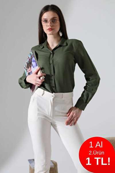 Corradeo Giyim Cămașă clasică pentru femei Lumina Şamre Fabric Slim Fit - Kaki