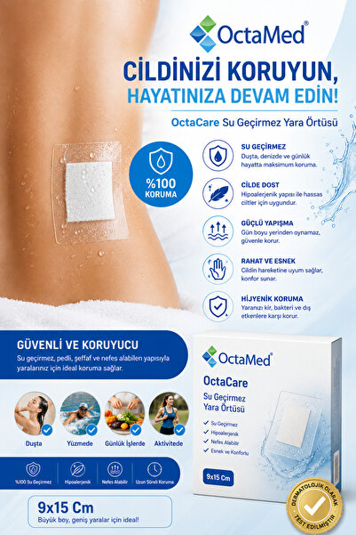 Octacare Su Geçirmez Şeffaf Pu Film Yara Örtüsü DÖVME ÖRTÜSÜ Octamed 9CMX15CM...